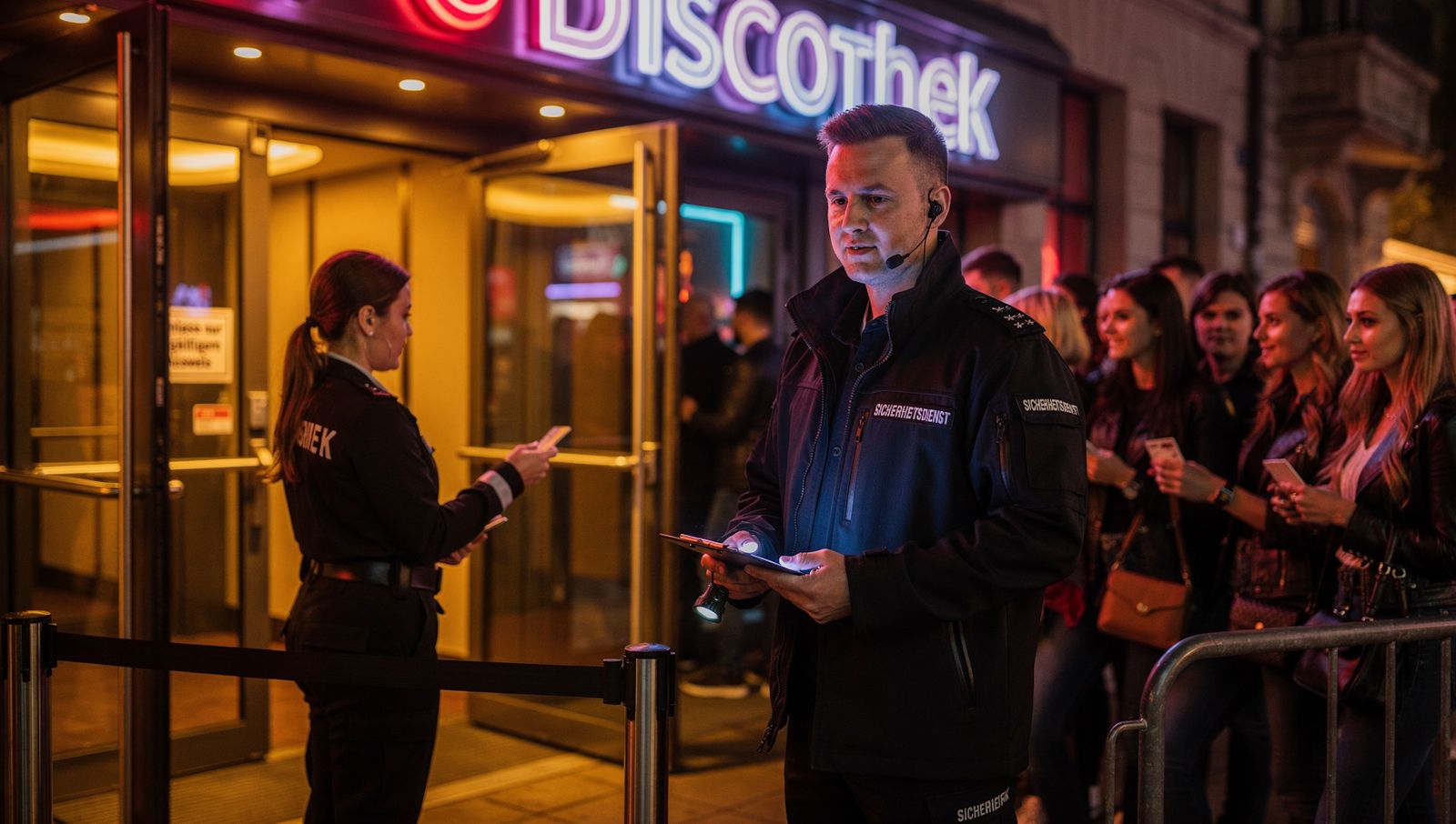 Einlasskontrolle vor Discothek